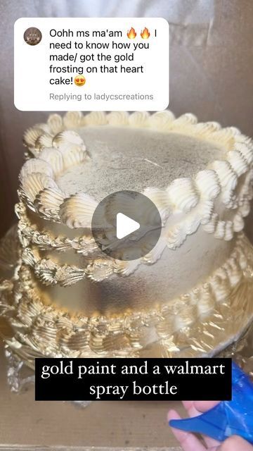 Diamond Cake Ideas, Gold Buttercream Cake, Gold Heart Cake, Gold Buttercream, Treats Business, Birthday Cake Tutorial, Metallic Cake, Bling Cakes, Gold Luster Dust