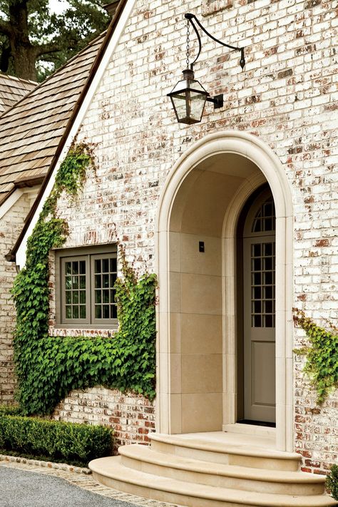 Peter Block Country Style Makeover | Southern Living German Schmear, German Smear, Creeping Fig, Painted Brick House, Brick Exterior House, Exterior Makeover, Atlanta Homes, Brick Facade, Painted Brick