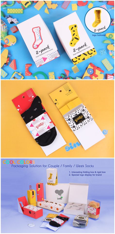 A design concept for children socks with bright color www.sinicline.net Sock Packaging Design, Socks Packaging Ideas, Sock Packaging, Socks Package, Kids Branding Design, Graphic Design School, Baby Products Packaging, Socks Packaging, Clothing Packaging