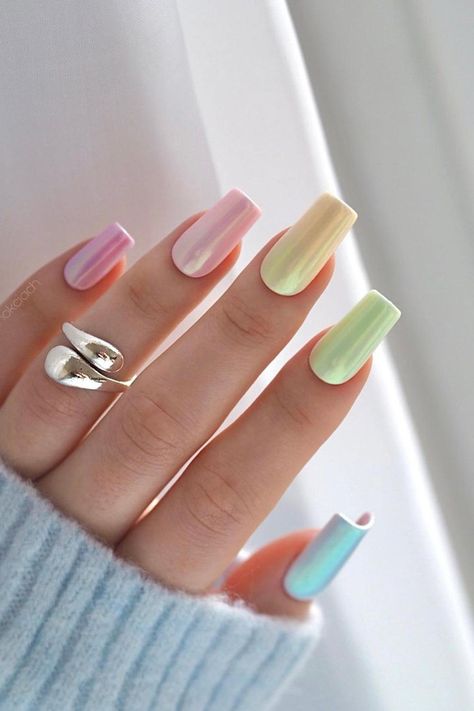 Kutek Disney, Spring House, Pastel Nails Designs, Milky Nails, Chrome Nails Designs, Tropical Nails, Square Nail Designs, Cute Spring Nails, Vacation Nails