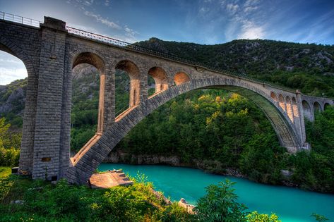 Solkan Bridge Slovenija Photo Bridge, Old Bridges, Famous Bridges, Bridge Over Troubled Water, Bridge Photography, Arch Bridge, Stone Bridge, Beautiful Cities, Travel Wallpaper