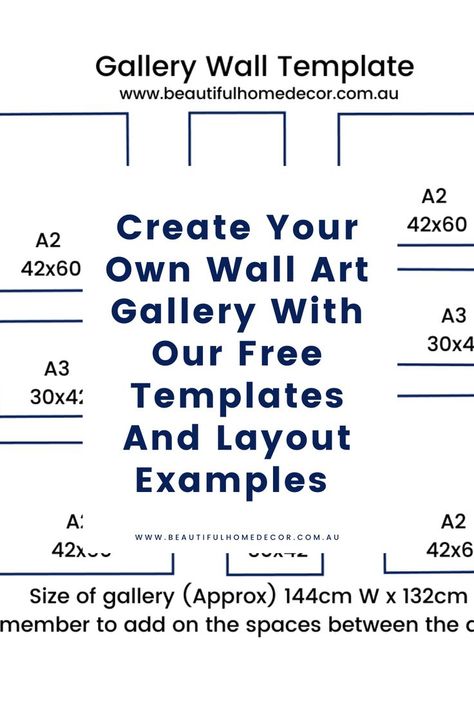 How to create your own wall art gallery and free templates and layout examples Gallery Wall Layout Around Tv, Photo Wall Layout Templates, Gallery Wall Template With Sizes Layout Living Room, Large Wall Picture Layout, Large Gallery Wall Layout, Vertical Gallery Wall Layout, Gallery Wall Size Guide, Gallery Wall Layout With Sizes, Gallery Wall Template With Sizes Layout