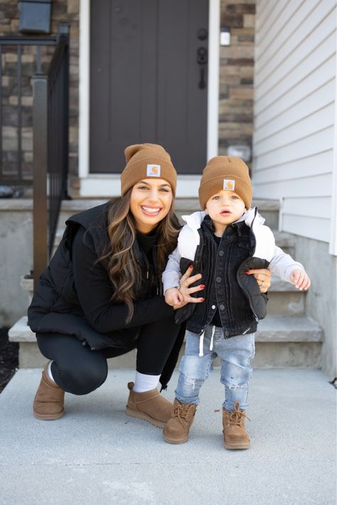 Shop Carhartt Men's Knit Cuffed Beanie and other curated products on LTK, the easiest way to shop everything from your favorite creators. 12 Month Old Winter Outfits, Toddler Boy Autumn Outfits, Toddler Uggs Outfit, Kids Uggs Outfits, Toddler Boy Ugg Boots Outfit, Winter Baby Boy Outfits, Boy Uggs Outfit, Toddler Boy Fall Fashion, Toddler Winter Outfits Boy