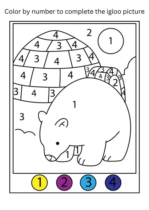 winter igloo polar bear color by number Polar Animal Math Activities Preschool, Polar Bear Coloring Pages Free Printable, Polar Bear Worksheets Preschool, Polar Animals Preschool Crafts, Polar Bear Craft Preschool, Polar Animals Preschool Activities, Winter Animals Preschool Activities, Polar Bear Activities, Polar Bears Preschool