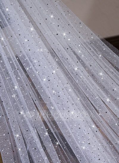 One-tier Cut Edge Cathedral Bridal Veils With Lace (006190585) - JJ's House Sparkling Wedding Veils, Glitter Wedding Veil, Veil Glitter, Gold Veil, Long Wedding Veil, Ivory Bridal Veil, Cathedral Wedding Veil, Long Veil Wedding, Cathedral Bridal Veils