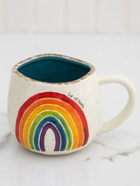 Artisan Rainbow Coffee Mug - Cup of Happy – Natural Life Boho Coffee Mugs, Rainbow Ceramics, Cups Designs Ideas, Etsy Mugs, Candle Melter, Fun Mugs, Rainbow Mug, Rainbow Coffee, Rainbow Blanket