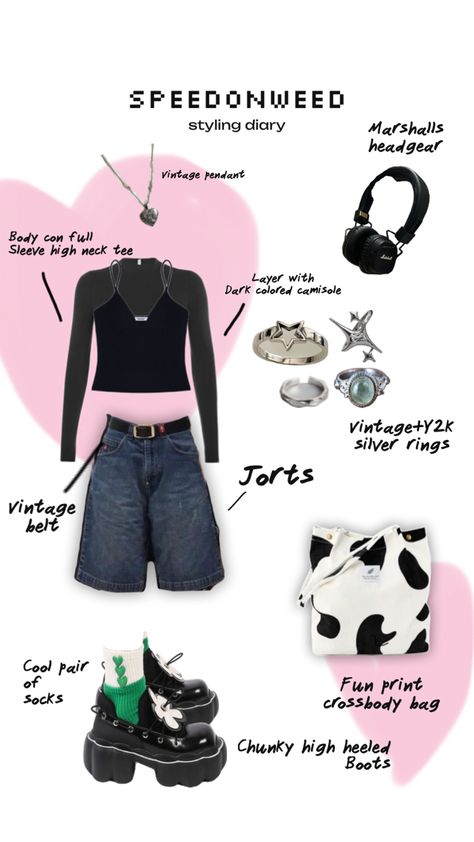 Styling tips for summer/spring Outfit Tomboy, Camisole Outfit, Style Jorts, Tomboy Outfit Ideas, Tomboy Outfit, Tomboy Outfits, Chunky High Heels, Vintage Belts, Fun Prints