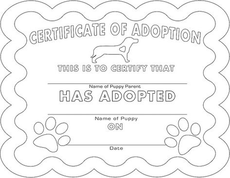 adoption certificate coloring page Adopt A Puppy Certificate Printable Free, Puppy Adoption Birthday Party, Dog Adoption Certificate, Pet Study, Beanie Boo Birthdays, Cute Texts For Her, Pet Adoption Certificate, Pet Adoption Party, Puppy Birthday Party