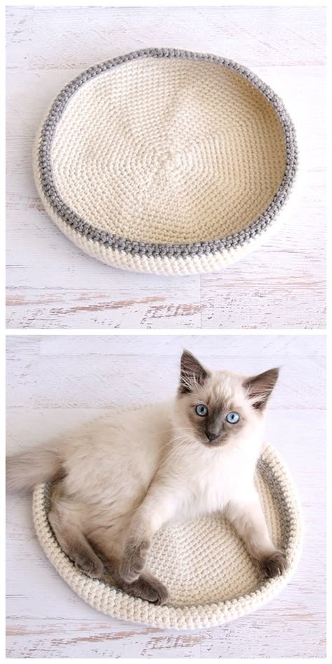 Easy to crochet cat bed Cat Bed Pattern, Kat Haken, Diy Cat Bed, Crochet Cat Bed, Niche Chat, Crochet Cat Toys, Crocheted Cat, Cat Basket, Confection Au Crochet