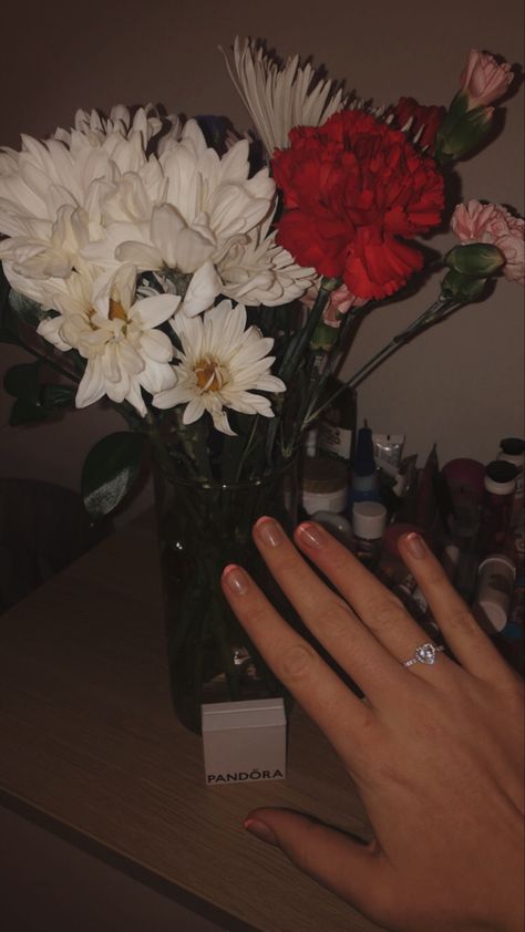 Flower Promise Rings, Promise Ring Aesthetic Couple, Dazzling Flower Ring For Promise Day, Pandora Rings On Hand Aesthetic, Valentine's Day Promise Ring Jewelry, Pandora Rings On Hand, Flowers For Gf Snapchat, Promise Ring Aesthetic, Pandora Valentines Ring