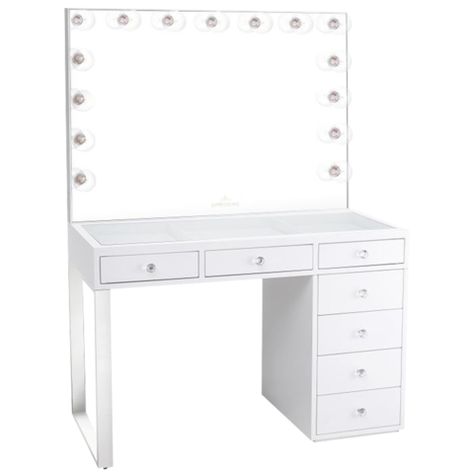 SlayStation® Vanity Collection • Impressions Vanity Co. White Desk With Drawers, Building Hacks, Bloxburg Building, Mirrored Vanity Table, Table Vanity, Bedroom Makeup Vanity, Impressions Vanity, Contemporary Vanity, Vanity Accessories