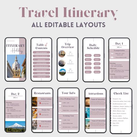 Editable Holiday Travel Itinerary Mobile & iPad Template. Digital Printable Editable Travel Planner. Holiday Itinerary Template, Canva Travel Itinerary, Digital Travel Itinerary, Holiday Itinerary, Itinerary Template Free, Ipad Template, Trip Planner App, Travel Budget Planner, Itinerary Design