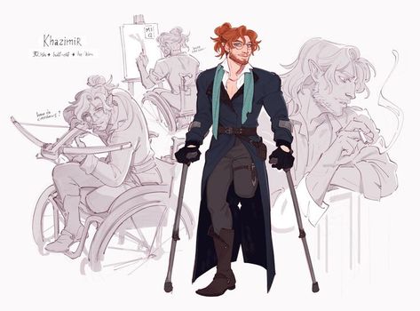 Disabled Character Art, Disabled Character Design, Disabled Oc, His Vibe, Dnd Oc, Line Of Duty, Crutches, Character Design References, At A Glance