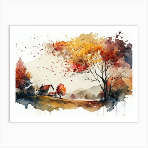 Fine art print using water-based inks on sustainably sourced cotton mix archival paper. • Available in multiple sizes • Trimmed with a 2cm / 1" border for framing • Available framed in white, black, and oak wooden frames. Tags: PJ-5876-823 Fall Landscape Painting, Sunset Canvas Painting, Watercolor Art Landscape, Watercolor Paintings Nature, Farm Paintings, Landscape Watercolor, Fall Watercolor, Watercolor Painting Techniques, Watercolor Landscape Paintings