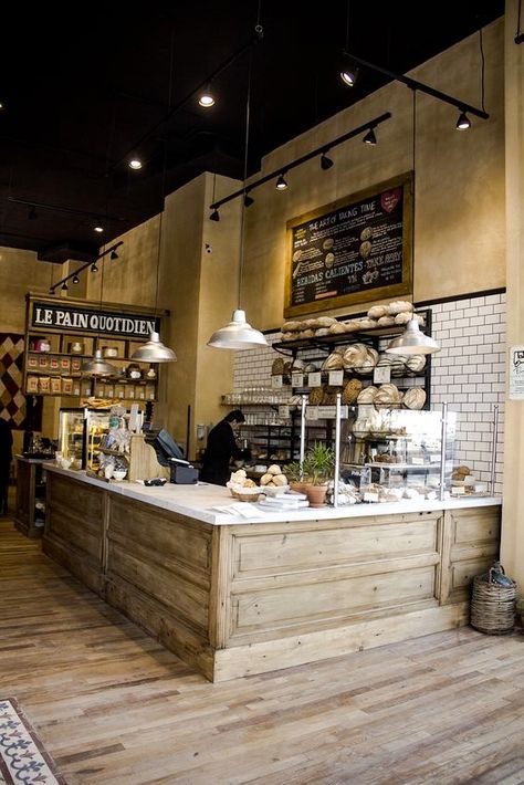 Rustic Deli Interior Design, Coffee Shop Counter Tops, Deli Counter Design, Coffee Shop Flooring, Rustic Bakery Interior, Deli Interior Design, Cafeteria Counter Design, Coffee Shop Rustic, Rustic Cafe Interior