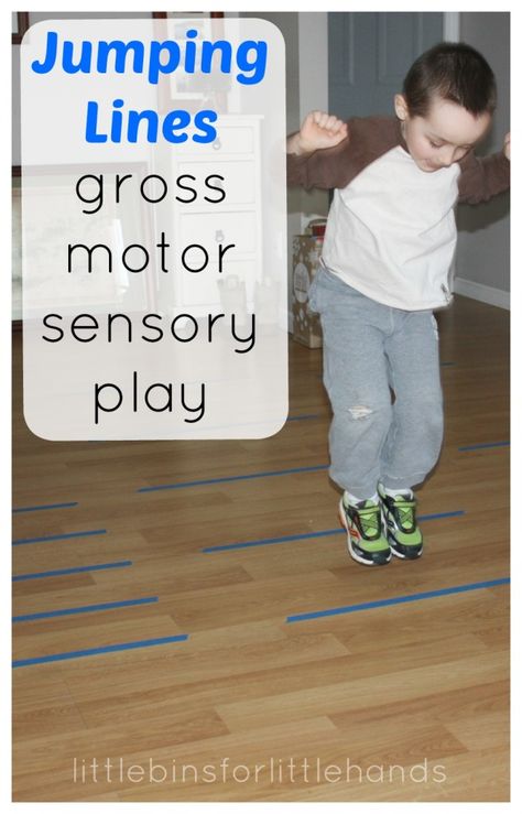 Simple proprioceptive gross motor play indoors! Jumping lines for proprioceptive sensory input is an easy idea. Proprioceptive gross motor play any time. Indoor Gross Motor Activities, Gross Motor Activity, Indoor Activities For Toddlers, Gross Motor Activities, Movement Activities, Motor Skills Activities, Indoor Activities For Kids, Skills Activities, Gross Motor Skills