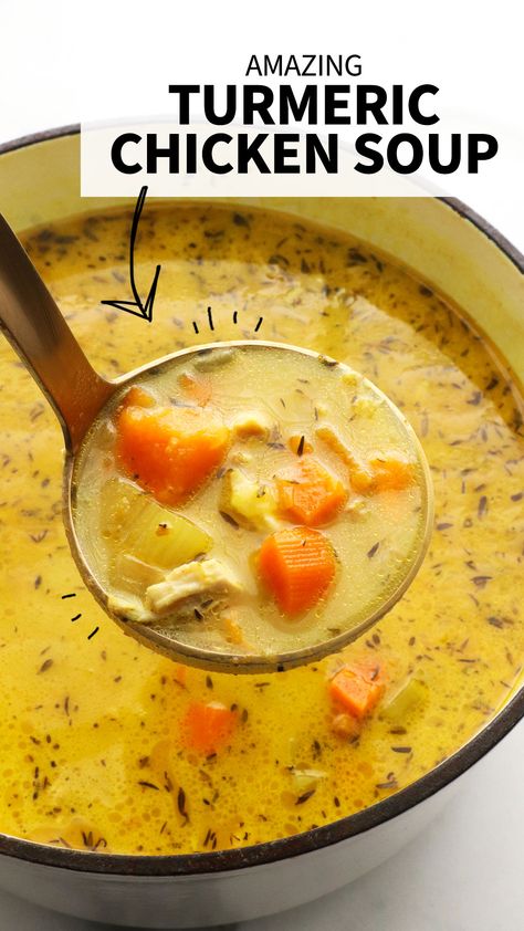 Turmeric Chicken Soup is one of the best chicken soup recipes you'll ever taste. Made with anti-inflammatory turmeric and ginger, you'll crave it when the weather cools down! Turmeric Chicken Soup, The Best Chicken Soup, Best Chicken Soup Recipe, Best Chicken Soup, Chicken Soup Recipes Homemade, Chicken Soup Recipes Easy, Turmeric Soup, Turmeric Chicken, Turmeric And Ginger