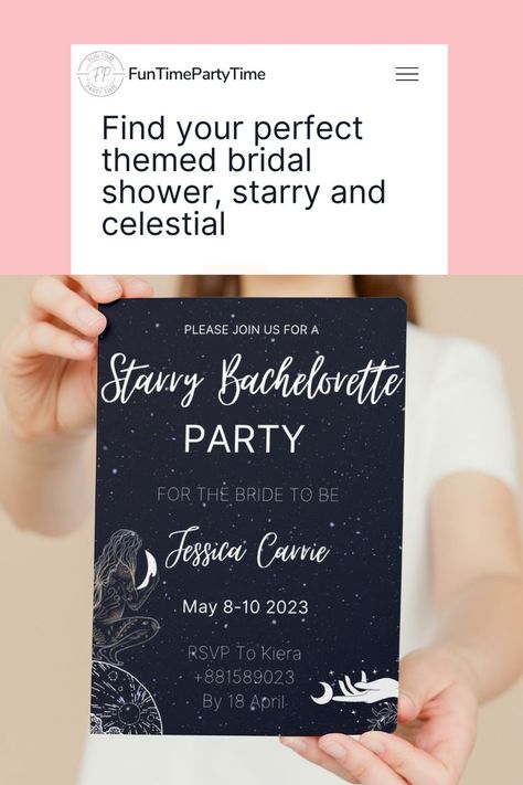 Cozy Bachelorette, Celestial Bachelorette Party, Starry Party, Celestial Bachelorette, Stars And The Moon, Bachelorette Invite, Bachelorette Theme, Themed Bachelorette, Bridal Theme