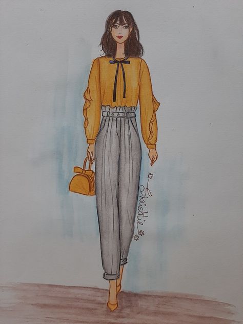 Formal Wear Women Illustration, Casual Wear Sketches For Women, Formal Wear Illustration Sketches Women, Casual Wear Illustration Sketches, Casual Wear Illustration, Jeans Top Design, Dress Illustration Art, Áo Blu, Midi Outfits