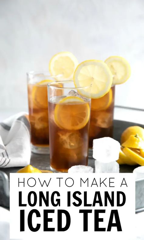 Packing a serious punch, this classic Long Island Iced Tea Recipe is made with five types of alcohol including tequila, rum, vodka, gin, and Cointreau. Surprisingly delicious, serve this simple cocktail in a highball glass for one, or mix together a pitcher and make it a party! Long Island Iced Tea Recipe Best, Types Of Liquor, Long Island Iced Tea Recipe, Best Sangria Recipe, Alcohol Beverages, Simple Cocktail, Iced Tea Pitcher, Winter Drink, Mixed Drinks Alcohol