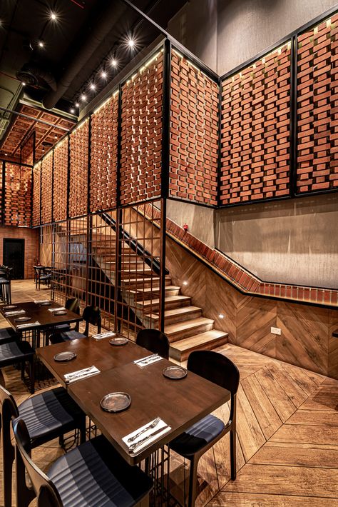 Brick Restaurant, Modern Chinese Interior, Brick Cafe, Section Plan, Restaurant Facade, Historic Design, Industrial Cafe, Paver Designs, Brick Cladding