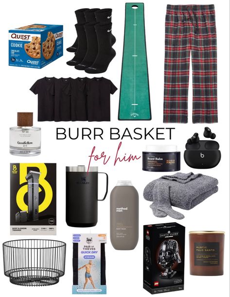 burr basket for men!! I’m pretty proud of my men baskets for Christmas!   Follow my shop @kaitlinteague on the @shop.LTK app to shop this post and get my exclusive app-only content!  #liketkit #LTKGiftGuide #LTKSeasonal #LTKHoliday @shop.ltk https://liketk.it/4Wh4B Winter Gift Basket Ideas, Large Candy Canes, Basket For Boyfriend, Christmas Archway, Winter Gift Basket, Burr Basket, Method Man, Twinkling Lights, White Lights