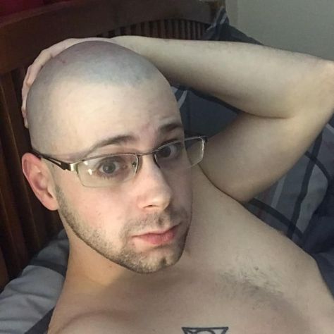 Buzzed/shaved guys on Instagram: “@kinkmate13 #menhairstyle #baldguys #baldstyle #shavedhead #chauve #beforeandafter #baldbychoice #buzzedhead #beard #guy #nohairdontcare…” Bald Guy, Glasses For Bald Men Shaved Heads, Bald Head With Mustache, Bald With Moustache, Bald Guy Meme Funny, Funny Bald People Memes, Bald Men, Shaved Head, Very Funny Pictures