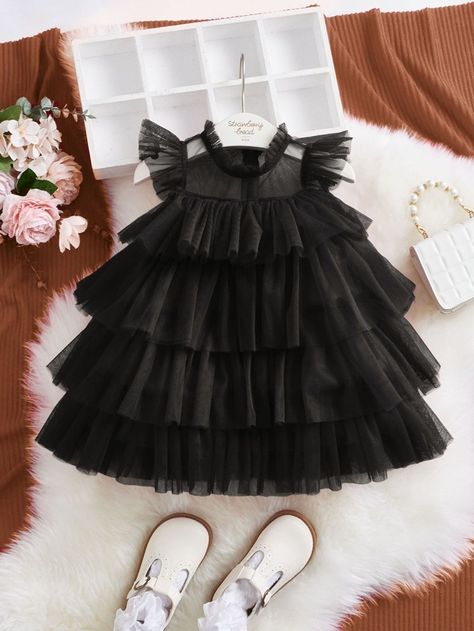 Free Returns ✓ Free Shipping✓. SHEIN Baby Ruffle Trim Layered Hem Mesh Smock Dress- undefined at SHEIN. Smocked Baby Dresses, Baby Girls Dresses, Sewing Baby Clothes, African Dresses For Kids, Kids Blouse, Kids Frocks Design, Girl Dress Patterns