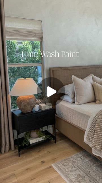 Christine Melin | Design • Home Decor • Lifestyle on Instagram: "Although we loved our dark accent wall, we knew it was time for a change, & we wanted to go brighter. We were looking to add character instead of simply lightning up the wall. So we went with this beautiful lime wash finish in the color called Gem from Portola Paints. @kowalskipainting helped us transform our bedroom into a refreshed, airy space with the perfect touch of character. If you’re in AZ, we highly recommend you go with Kowalski Painting for your next painting project!   What is lime wash? It’s a natural brush-applied coating & dries to create a beautiful weathered patina with subtle movement that softens & streaks with age. Due to its high PH, Lime Wash also acts as a mild fungicide & is eco-friendly with zero VOCs Like Wash Walls Bedroom, Black Limewash Bedroom, Portola Paint Lime Wash, Limewash Bedroom Walls, Lime Wash Accent Wall, Lime Wash Bedroom, Limewash Accent Wall, Dark Accent Wall, Lime Wash Walls