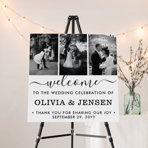 Elegant Calligraphy 3 Photo Wedding Welcome Foam Board Elegant Calligraphy, Multi Photo, Glitter Wedding, Welcome To Our Wedding, Wedding Welcome Signs, Photo Wedding, Heart Wedding, Signed Photo, Photo Template