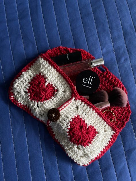 crochet heart make up bag crochet bag crochet heart bag Cute Crochet Makeup Bag, Make Up Pouch Crochet, Makeup Crochet Bag, Crochet Cosmetic Bag Pattern Free, Makeup Bag Crochet Pattern, Granny Square Makeup Bag, Crochet Heart Pouch, Crochet Toiletry Bag, Crochet Makeup Bag Pattern Free