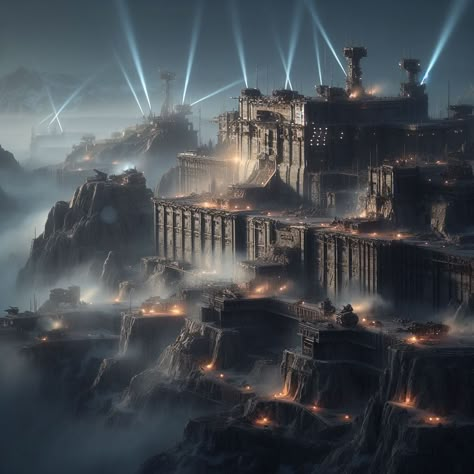 Warhammer 40000 Art, 40k City, Fortress Concept Art, Airship Art, Egypt Concept Art, Sci Fi Architecture, Sci Fi Landscape, Warhammer 40k Artwork, Fantasy City