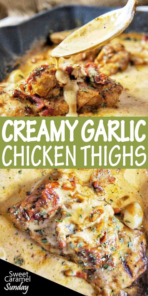 Creamy Garlic Chicken Thighs, Garlic Chicken Thighs, Chicken Thighs Recipes, Recipe Using Chicken, Creamy Garlic Chicken, Creamy Garlic Sauce, Chicken Thigh Recipes Oven, Chicken Thigh Recipes Crockpot, Baked Pasta Recipes