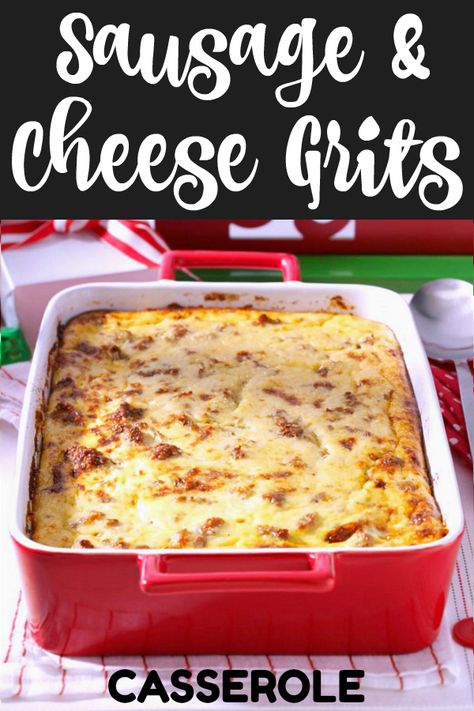 Cheesy grits and pork sausage cook up a Southern version of the breakfast casserole recipe perfect for overnight guests and brunch! Grits Breakfast Casserole, Cheese Grits Casserole, Grits Breakfast, Grits Casserole, Breakfast Casserole Recipe, Cheesy Grits, Grits Recipe, Cheese Grits, Healthy Sweet Snacks