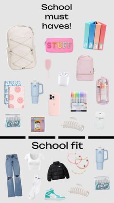 Book Bags For Middle School, Back Packing Essentials For School, Preppy Basics, Middle School Essentials, School Backpack Essentials, Preppy School Supplies, Girl School Supplies, Middle School Hacks, School Survival Kits