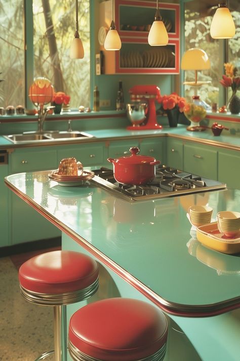 50’s Kitchen, 50s Interior Design, 1950s Interior Design, 50s Interior, 50s House, 80s Kitchen, 50s Decor, 60s Interior, 80s Interior Design