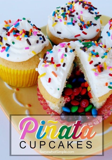 These Pinata Cupcakes are a fun dessert idea that your guests will love!  They're easy to make and everyone will be talking about them. #dessert #cupcakes #dessertrecipe #easyrecipe #fiesta #partyfood #cincodemayo Pinata Cupcakes, Cupcakes For Kids, Cake Mix Ingredients, Funfetti Cake Mix, Fun Dessert, Easy Cupcake Recipes, Pinata Cake, Snacks Für Party, Baking Cupcakes