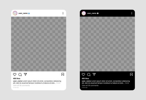 Instragram frame template with light and dark theme. Square instagram post template. Instagram screen social network mockup. Post Template Instagram, Instagram Mockup, Video Frame, Frame Layout, Instagram Font, Free Handwriting, Instagram Photo Frame, About Instagram, Nail Logo