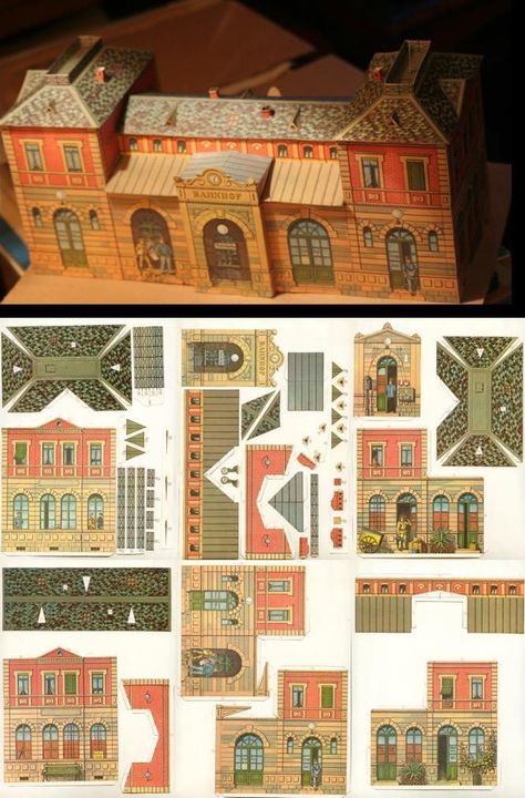 Vintage Paper Models, Paper Models Printable, Vintage Train Station, Paper Models House, Paper Diorama, Paper Buildings, Paper House Template, Vintage Paper Crafts, Free Paper Models