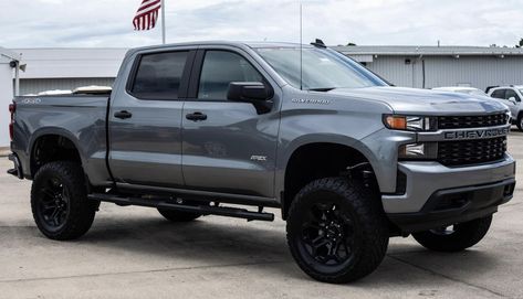 Grey Chevy Silverado, 2021 Chevy Silverado 1500 Lifted, Chevy Silverado 1500 Custom, Big Chevy Trucks, 2021 Chevy Silverado, 2021 Silverado, Truck Lift, Custom Silverado, Silverado 4x4