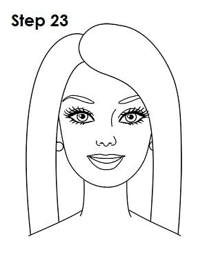 Barbie Drawing 23 Barbie Face Template, Barbie Drawing Art, Barbie Dolls Drawing, Barbie Doll Drawing Easy, How To Draw Barbie Easy, Easy Barbie Drawing, How To Draw Barbie Step By Step, Barbie Painting Art, Barbie Cartoon Drawing