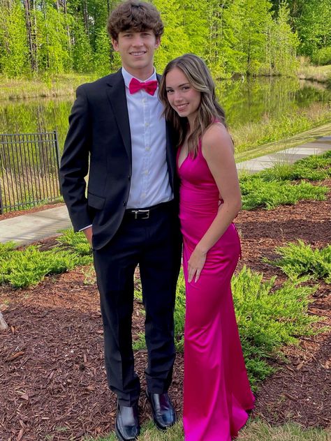 pink prom dress macys outfit inspo Magenta Prom Dress Couple, Fushia Prom Couple, Hot Pink Prom Dress Fitted, Hot Pink Peom Dress, Majenta Color Prom Dress, Hot Pink Prom Dress, Prom Dresses Long Pink, Pink Prom, Pink Prom Dress