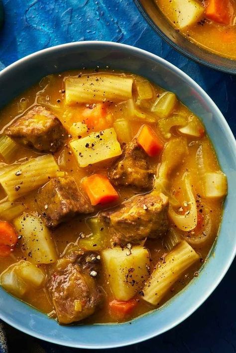 Haitian Soup Joumou, Haitian Soup, Thicken Beef Stew, Beef And Vegetable Soup, Soup Joumou, Warm Soup Recipes, Haitian Food Recipes, Marinated Beef, Beef Stew Meat