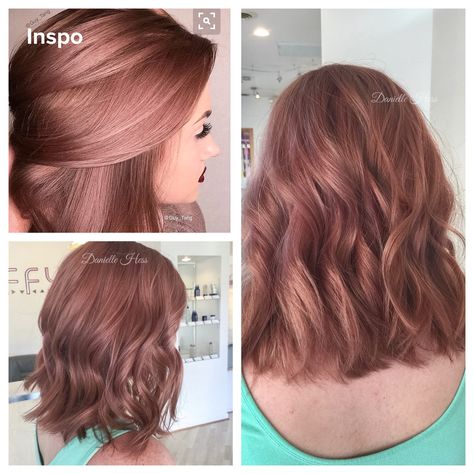 Beautiful rose gold hair by Danielle at Taffy Salon Rose Gold Hair Fair Skin, Smokey Rose Gold Hair, Chocolate Rose Gold Hair, Dusty Rose Hair Color, Long Pink Hair, Gold Hair Colors, Latest Hair Color, Rose Gold Hair, Rose Hair