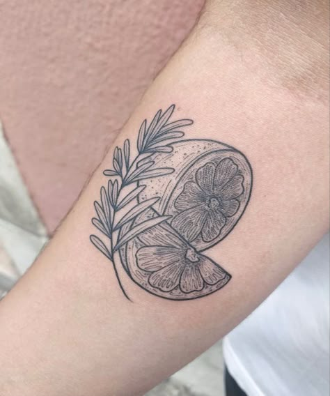 Lemon Blossoms Flower Tattoo, Lemonade Tattoo, Citrus Tattoo, Fruit Tattoos, Lemon Tattoo, Food Tattoo, Tiny Tats, Fruit Tattoo, Food Tattoos