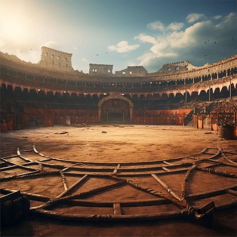 A large circular arena game background w... | Premium Vector #Freepik #vector #colosseum #rome #italy #ancient-rome Coliseum Fantasy Art, Ancient Rome Background, Coliseum Concept Art, Spartans Background, Ancient Rome Colosseum, Ancient Background Aesthetic, Gladiator Background, Fantasy Colosseum, Spartan Background