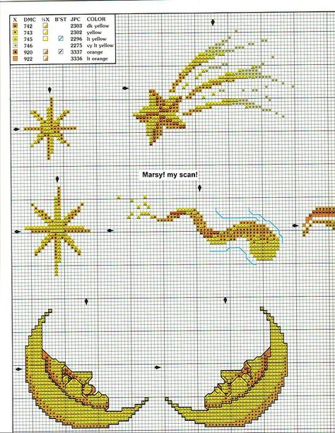 shooting stars & sun 1/2 Star Cross Stitch Pattern, Tapestry Crochet Charts, Prairie Schooler Cross Stitch Charts, Cross Stitch Star, Sun And Moon And Stars, Embroidery Floss Crafts, Cat Cross Stitch Pattern, Mini Cross Stitch, Baby Cross