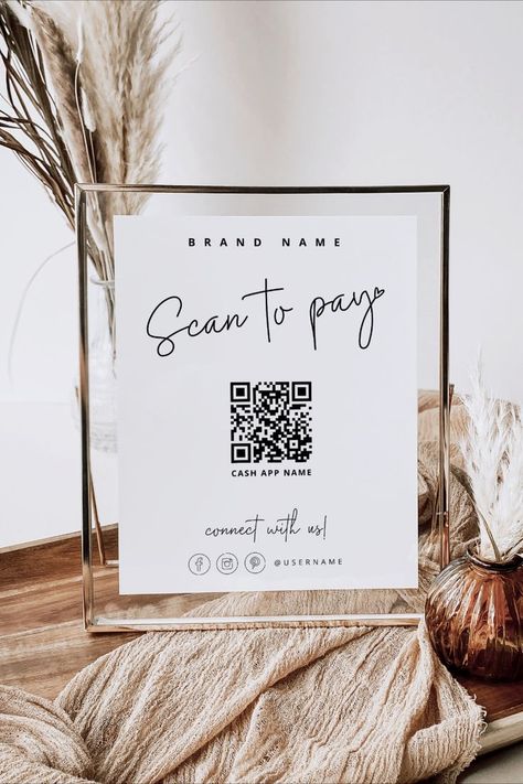 small business scan to pay sign with QR code in the middle Luxury Box Design, Scan To Pay, Qr Code Sign, Small Business Signs, Pink Business Card, Clothing Store Interior, Salon Suites Decor, Store Design Boutique, Hair Salon Decor