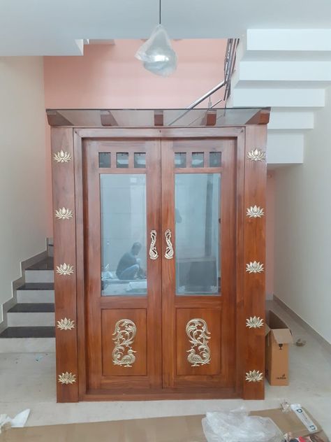 Big Pooja Room Ideas Indian, Big Pooja Room, Puja Design, Pooja Room Ideas, Pooja Room Ideas Indian, Pooja Design, Lobby Ceiling, Pooja Door, Indian House Exterior Design