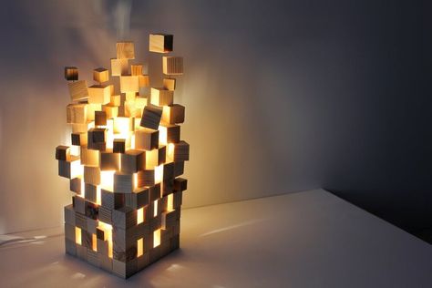 HI! My daughter like to play in Minecraft game. So i decided to make for here a night lamp in Minecraft pixel style:)Its very simple and easy do do DIY project. You will need a few tools. I used: Japanese saw Screwdriver Right angle ruler Glue Sandpaper Materials that you will need: led light bulb light bulb base wire with switch glue wood Board 28*28 mm First of all, you will need to cut lots of wood cubes. My cubes will be 28 мм. You can make any size you… Lamp In Minecraft, Minecraft Lamp, Koti Diy, Wood Lamp Design, Led Lamp Diy, Make A Lamp, Woodworking Basics, Amazing Woodworking, Wood Lantern